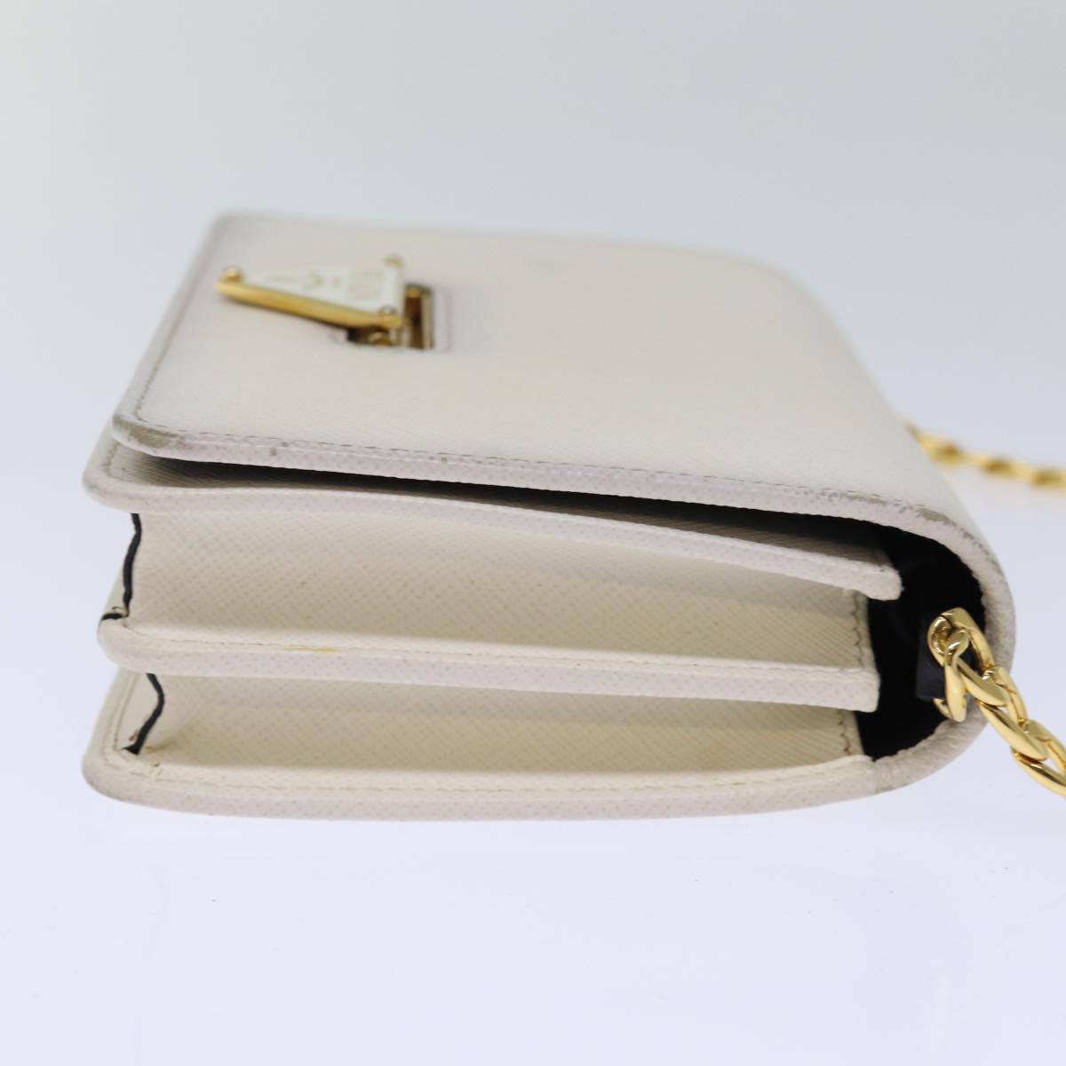 PRD Chain Shoulder Bag Safiano leather White Auth 71652A