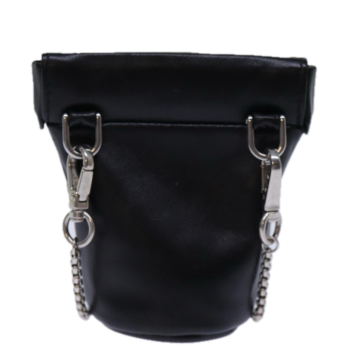 PRD Chain Shoulder Pouch Leather Black Auth 72105