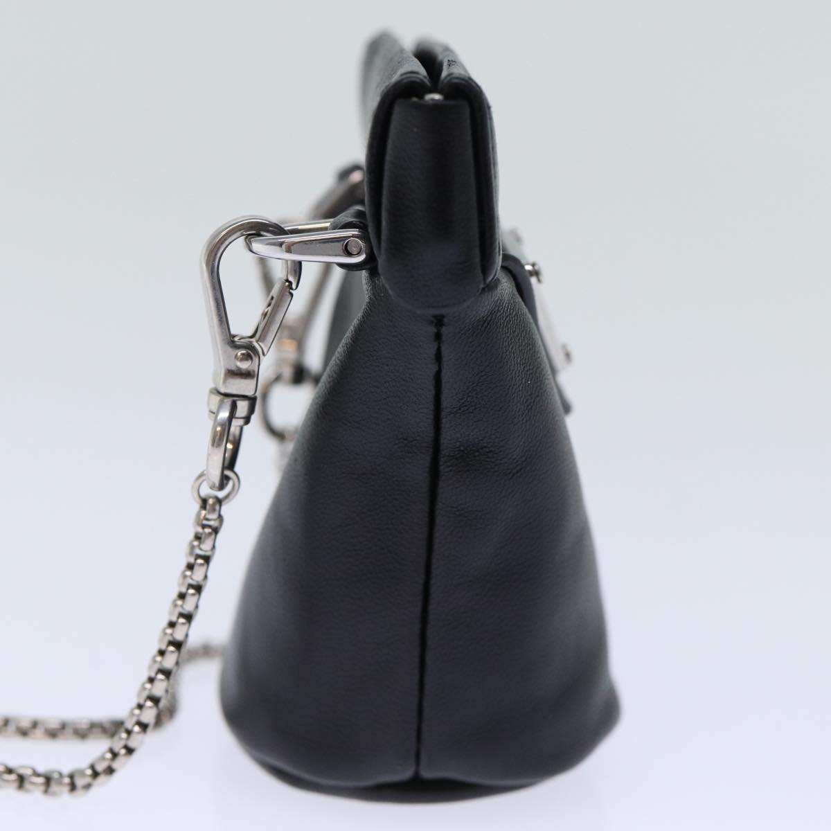 PRD Chain Shoulder Pouch Leather Black Auth 72105