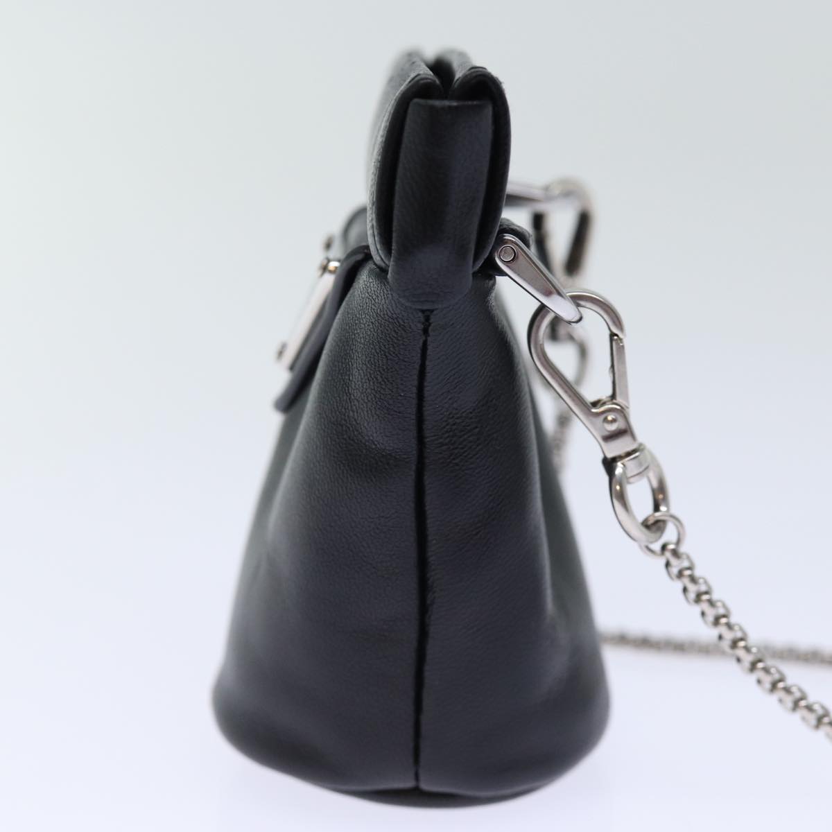 PRD Chain Shoulder Pouch Leather Black Auth 72105