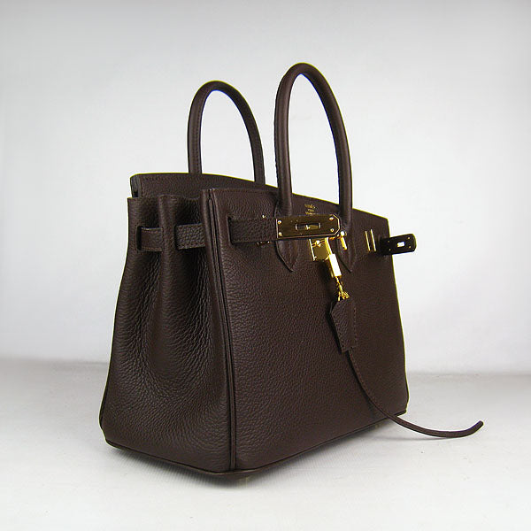 HMS Birkin 30cm Togo Leather Handbags Dark Coffee Golden