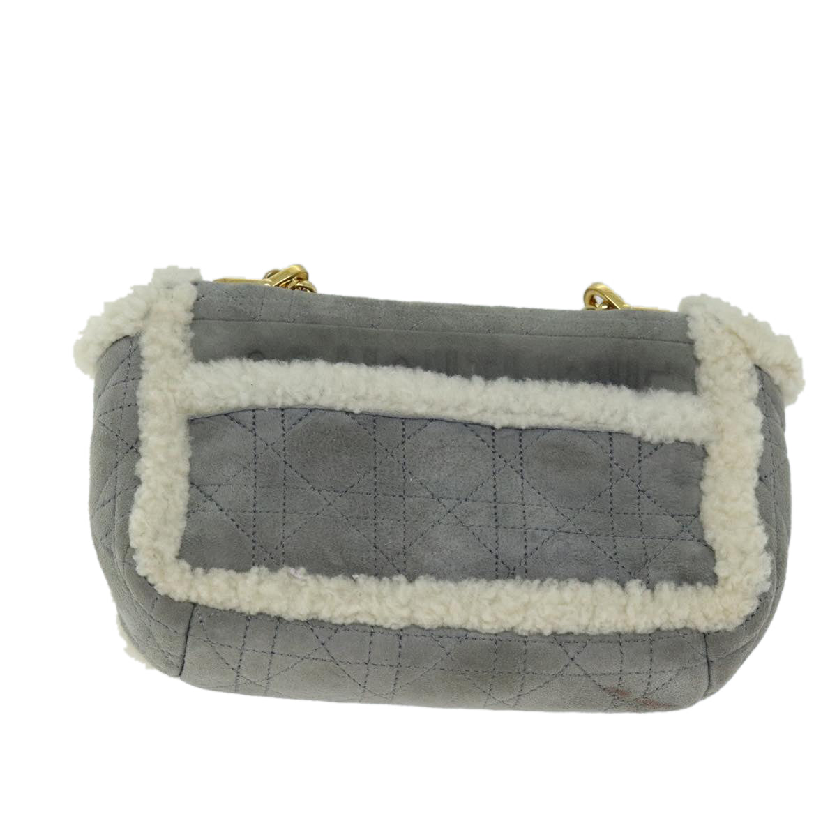 CHRISTIAN D1OR Canage Chain Shoulder Bag Suede Gray Auth 73253A