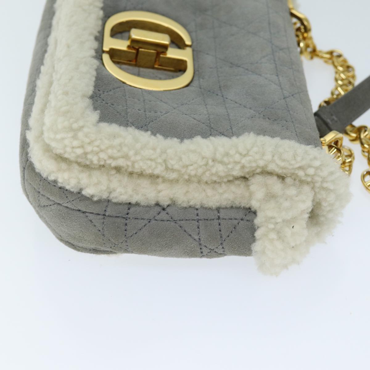 CHRISTIAN D1OR Canage Chain Shoulder Bag Suede Gray Auth 73253A