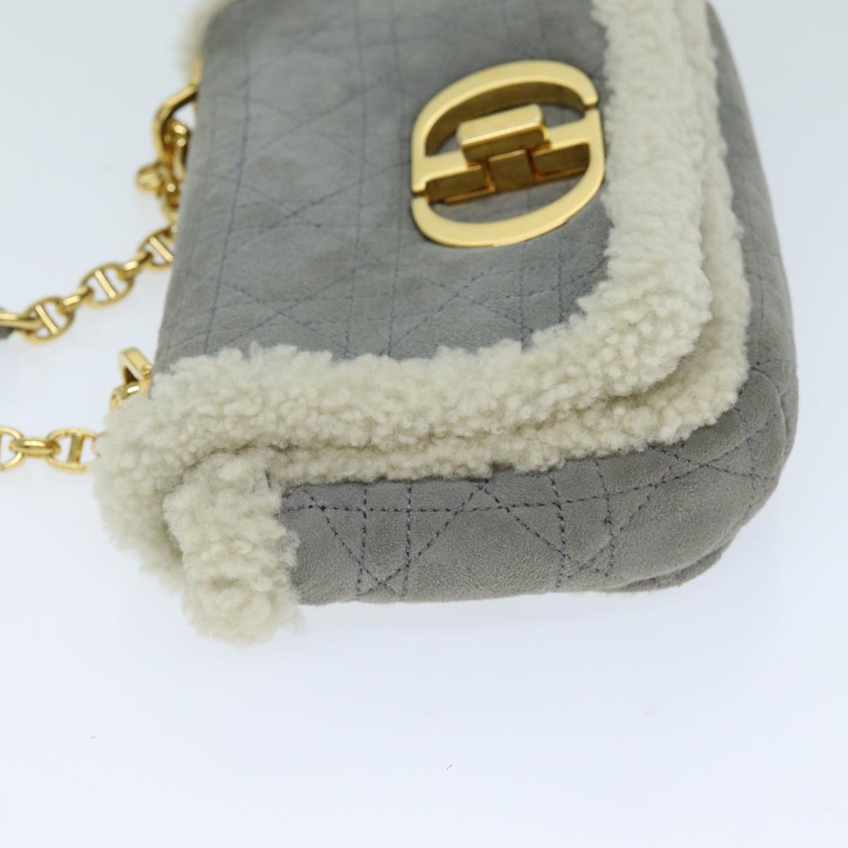 CHRISTIAN D1OR Canage Chain Shoulder Bag Suede Gray Auth 73253A