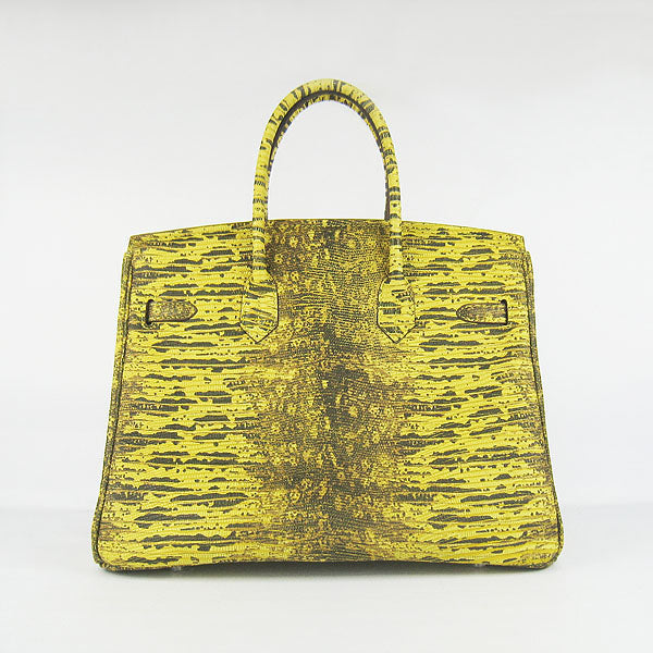 HMS Birkin 30cm Lizard Pattern Handbag 6088 Yellow/Silver
