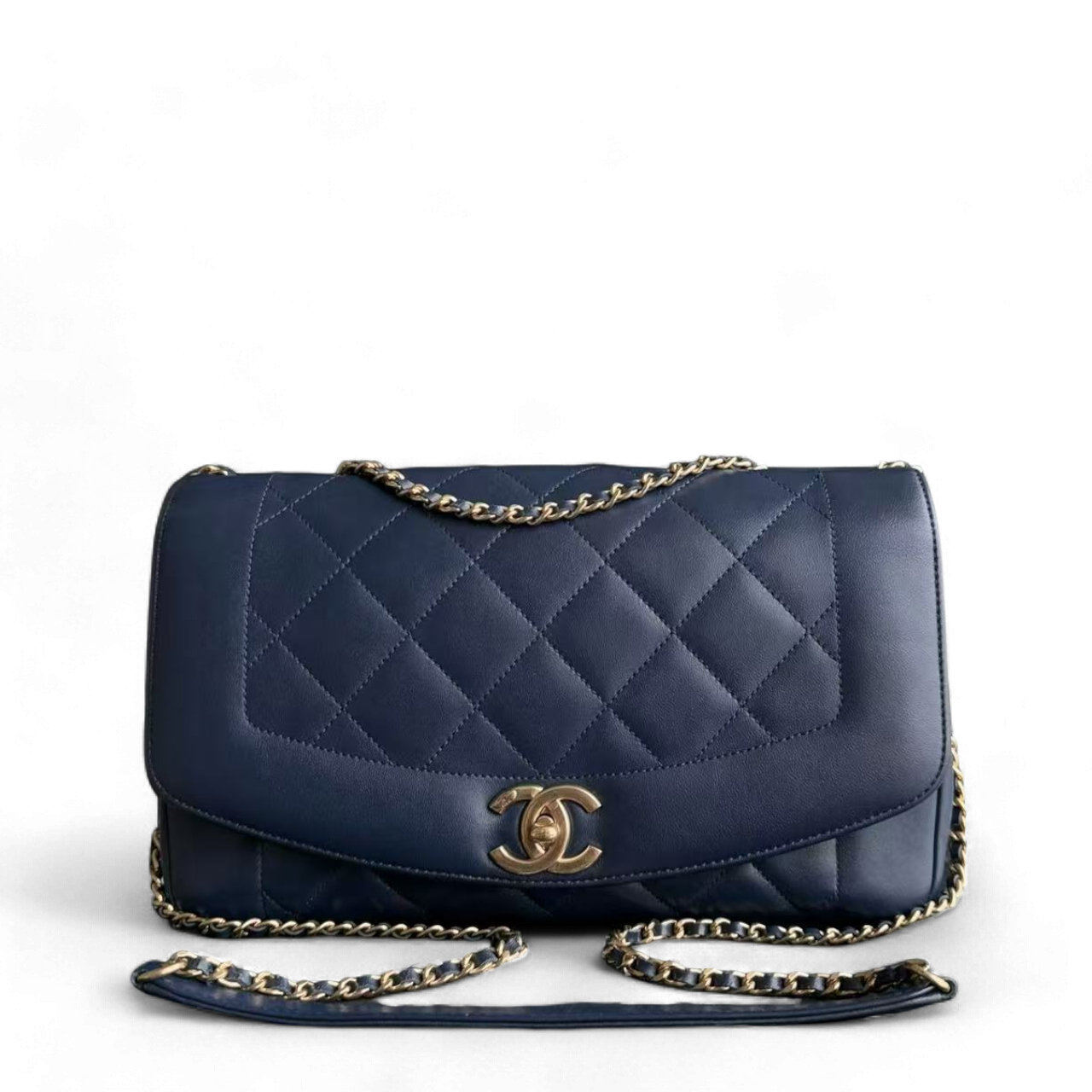*Rare 2015 Re-issue* CH Diana - 28CM Quilted Lambskin Dark Blue Gold Hardware Series 20