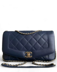 *Rare 2015 Re-issue* CH Diana - 28CM Quilted Lambskin Dark Blue Gold Hardware Series 20