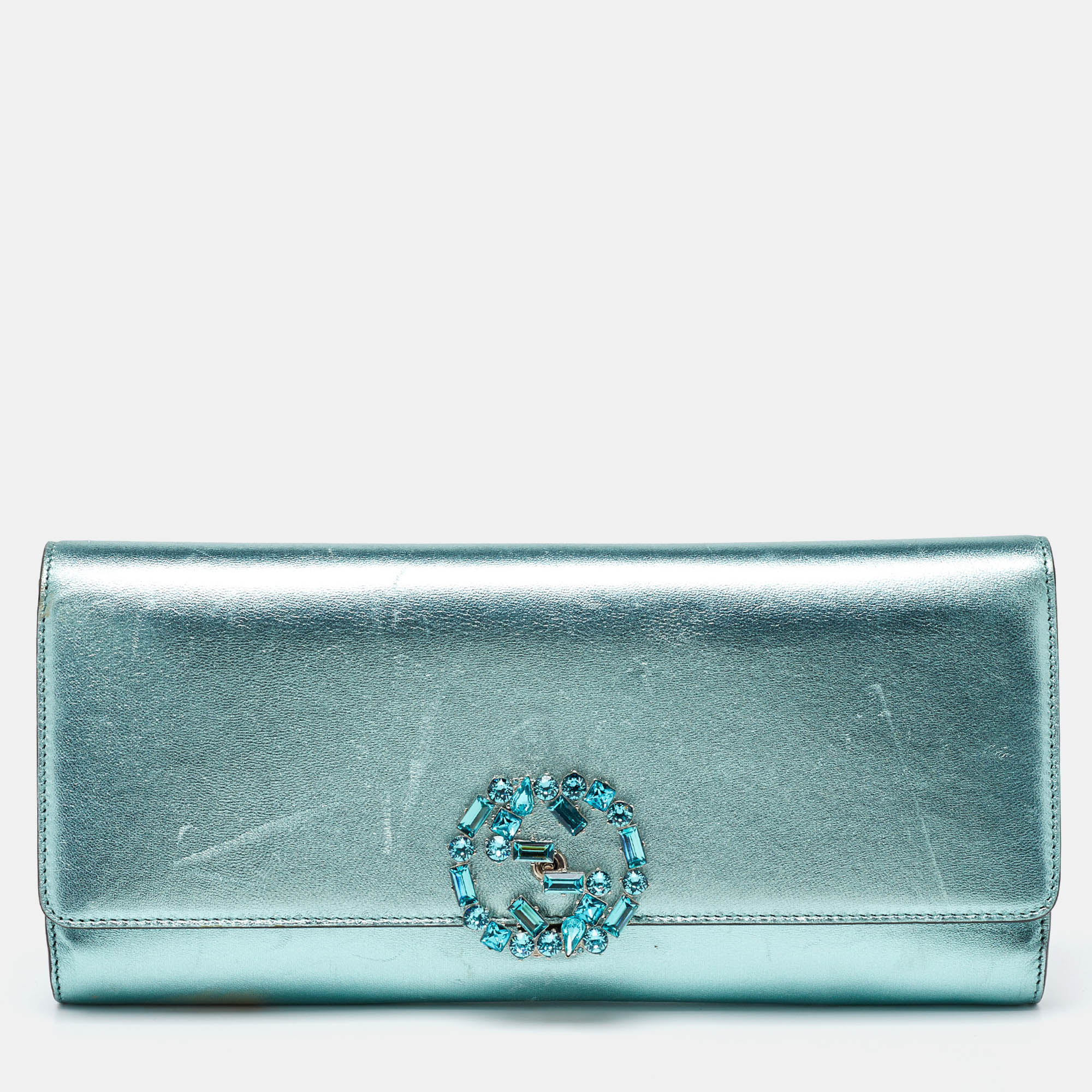 GCCI  Leather Crystal Interlocking G Broadway Clutch