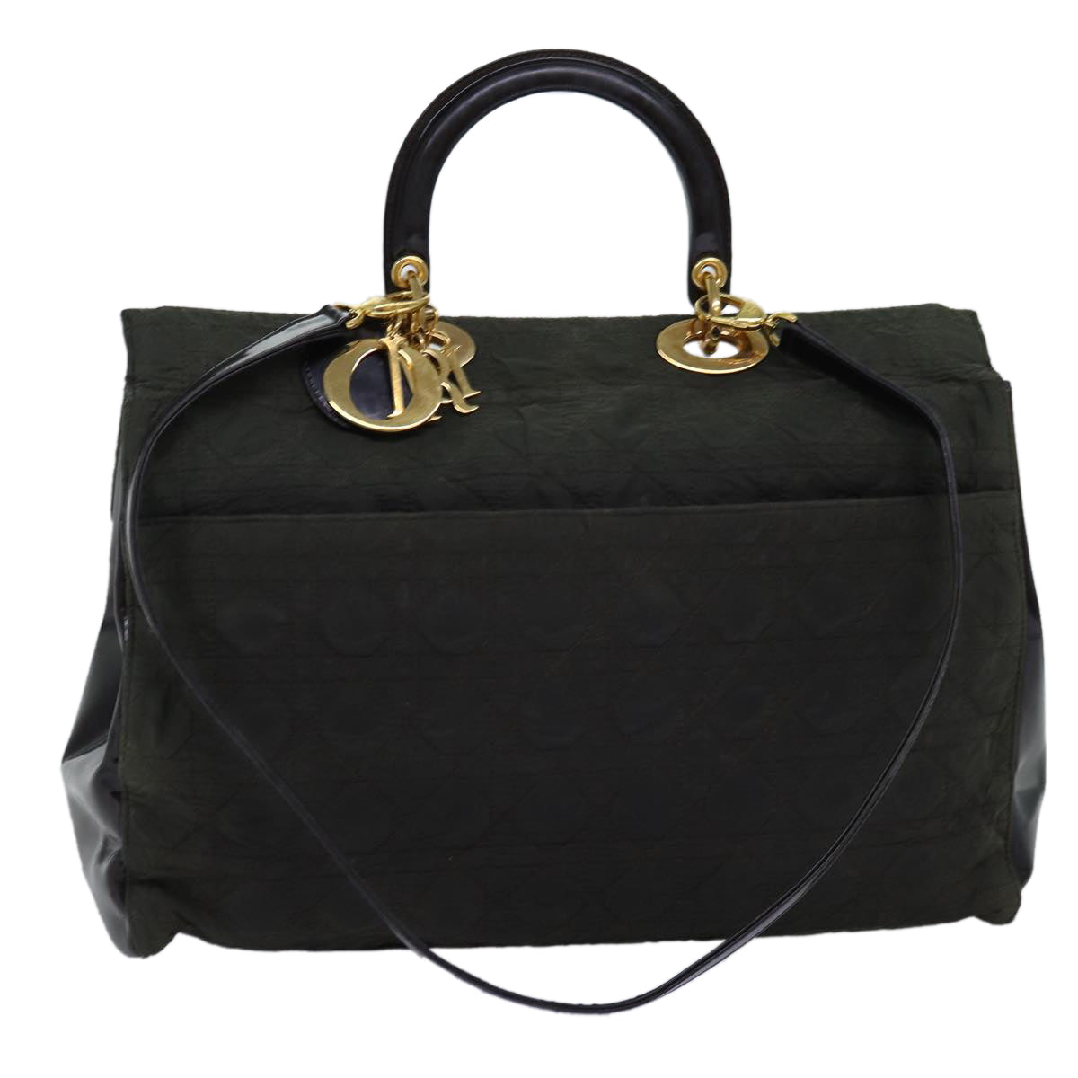 CHRISTIAN D1OR Canage Hand Bag Nylon 2way Khaki Auth 74669