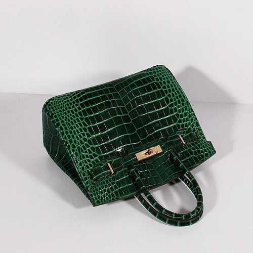HMS Birkin 30cm Crocodile Leather Bag With Strap Green Gold