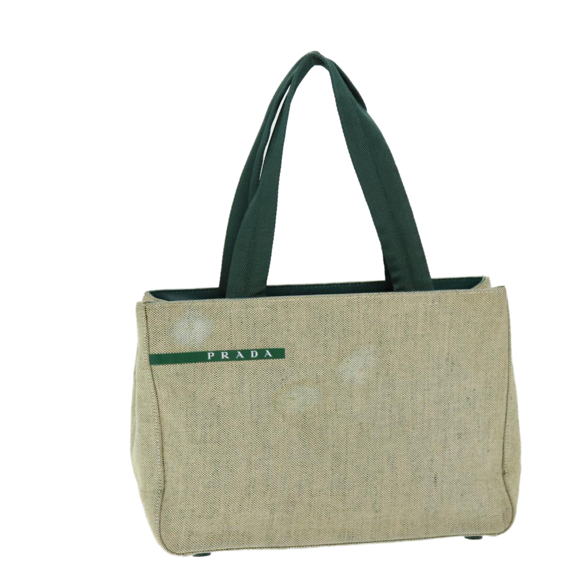 PRD Hand Bag Canvas Green Beige Auth 74967