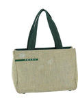 PRD Hand Bag Canvas Green Beige Auth 74967