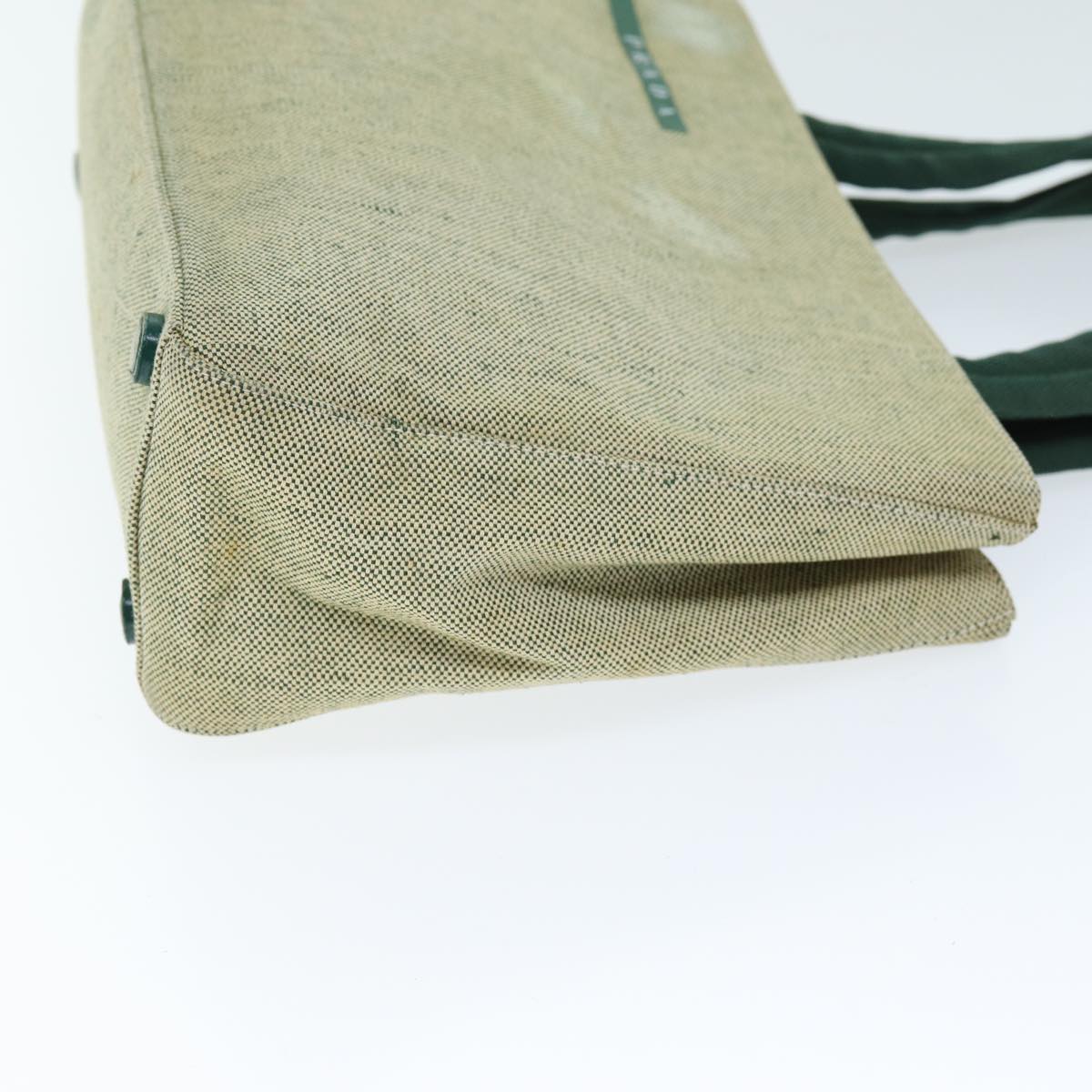 PRD Hand Bag Canvas Green Beige Auth 74967
