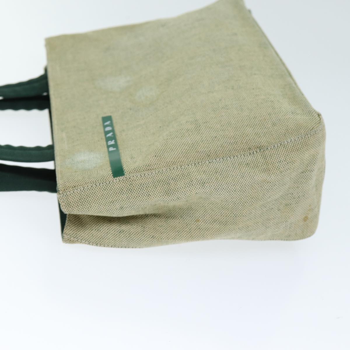 PRD Hand Bag Canvas Green Beige Auth 74967