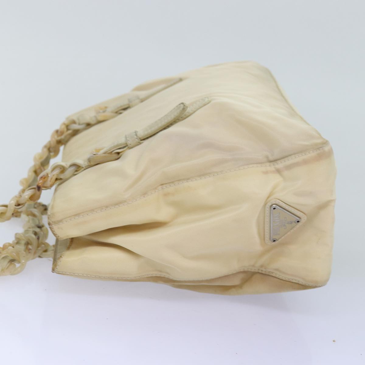 PRD Chain Shoulder Bag Nylon Beige Auth 74972