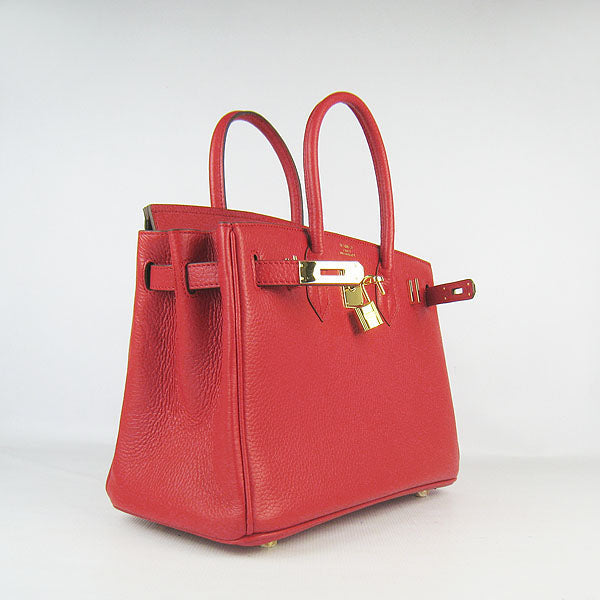 HMS Birkin 30cm Togo Leather Handbags Red Golden