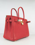 HMS Birkin 30cm Togo Leather Handbags Red Golden