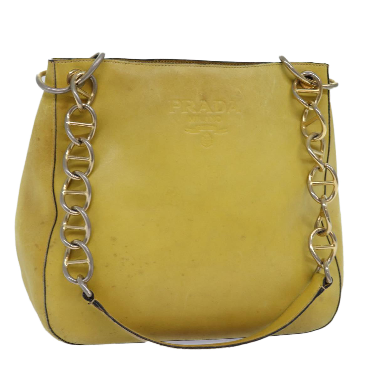 PRD Chain Shoulder Bag Leather Yellow Auth 75696