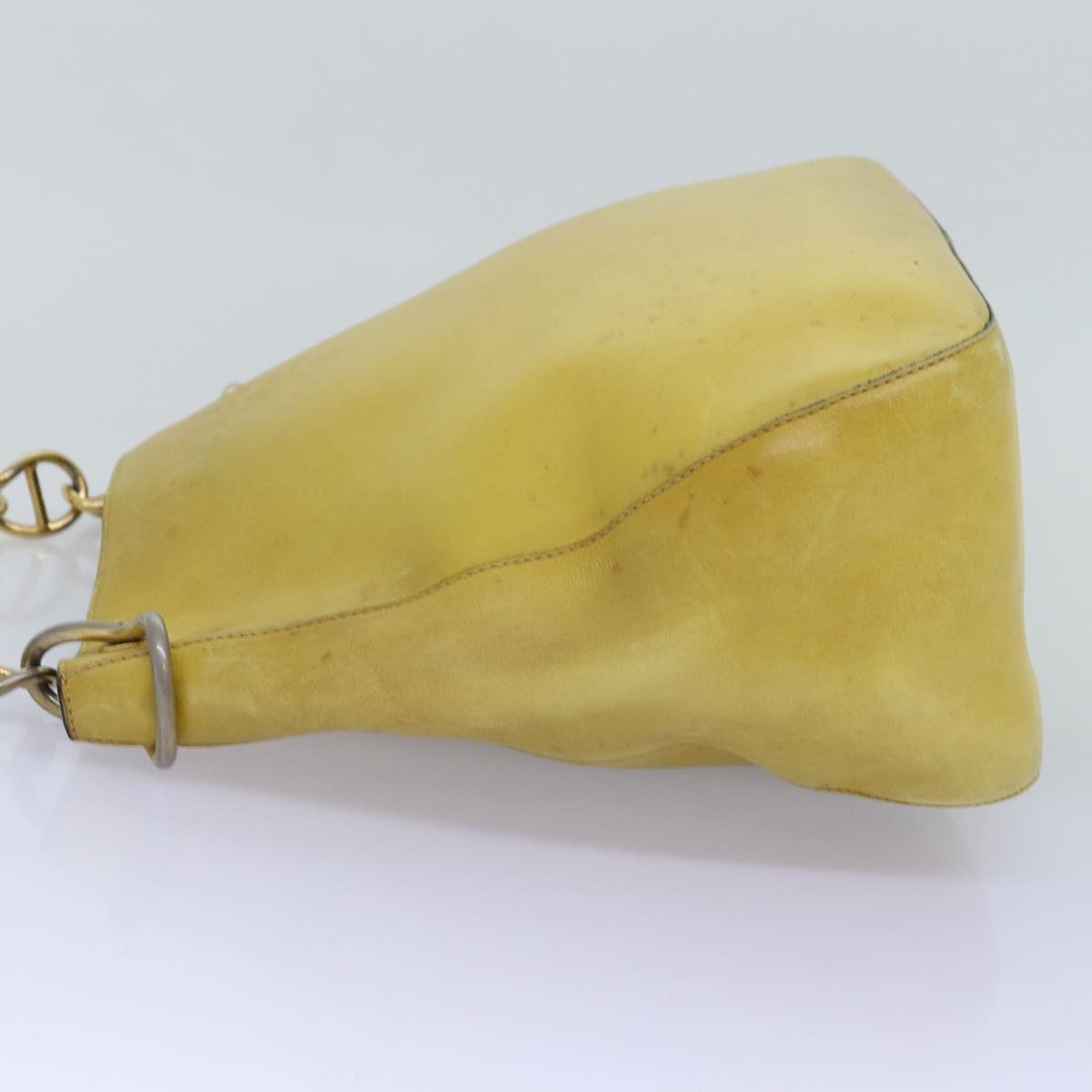 PRD Chain Shoulder Bag Leather Yellow Auth 75696