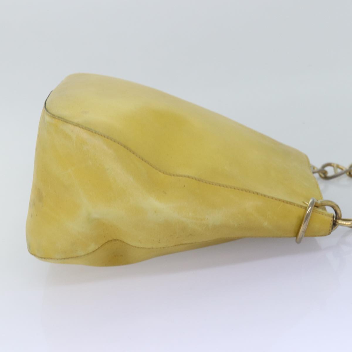 PRD Chain Shoulder Bag Leather Yellow Auth 75696