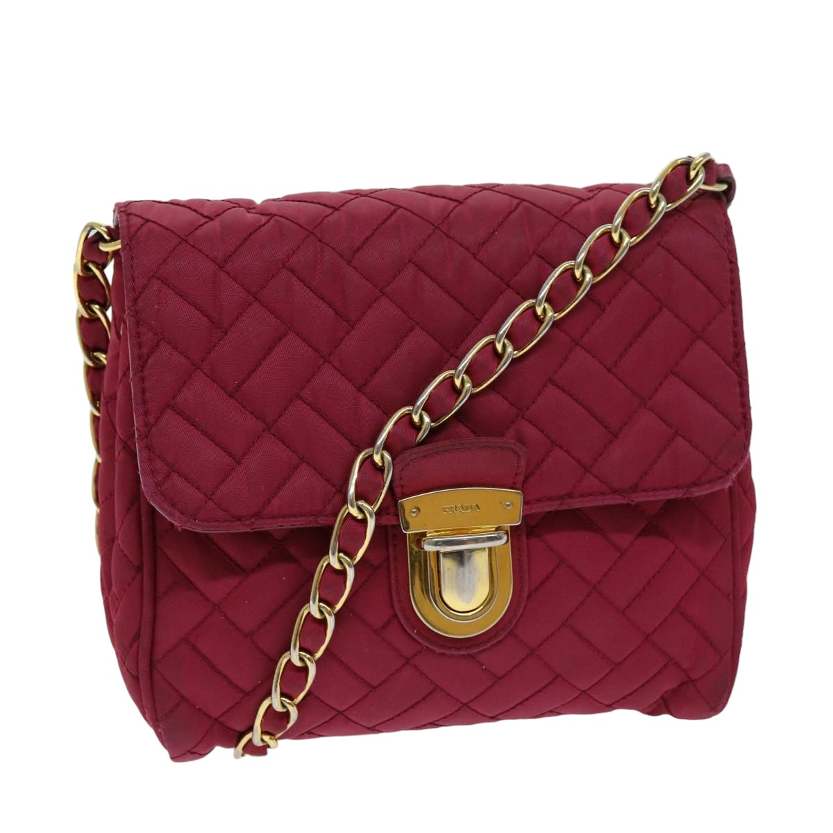 PRD Chain Shoulder Bag Nylon Pink Auth 75800