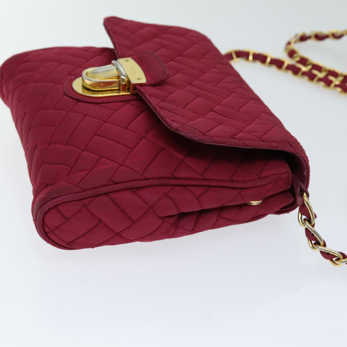 PRD Chain Shoulder Bag Nylon Pink Auth 75800
