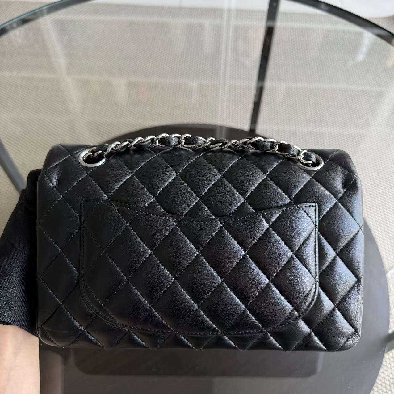 *Full Set, Receipt* CH Classic Flap Small - 23CM Quilted Lambskin Black Silver Hardware Series 27