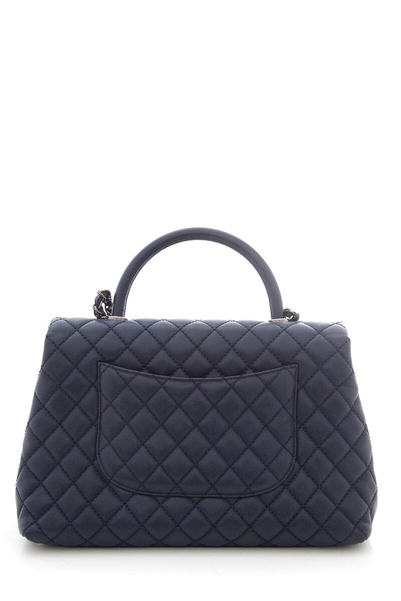 2016 CH Coco Top-Handle Navy Quilted Caviar Leather Handbag