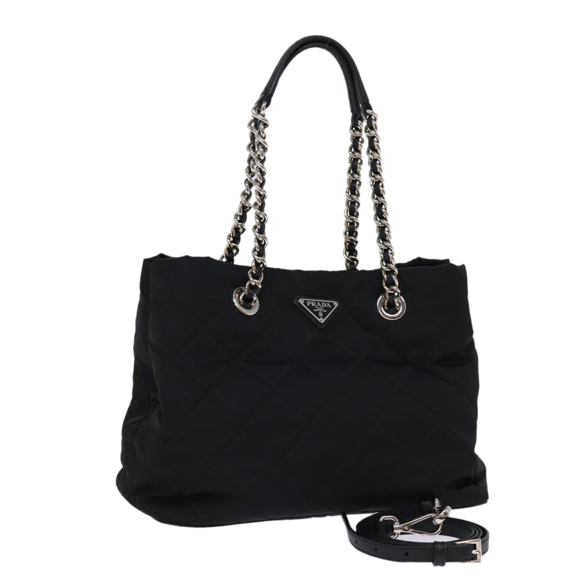 PRD Chain Shoulder Bag Nylon 2way Black Auth 76803