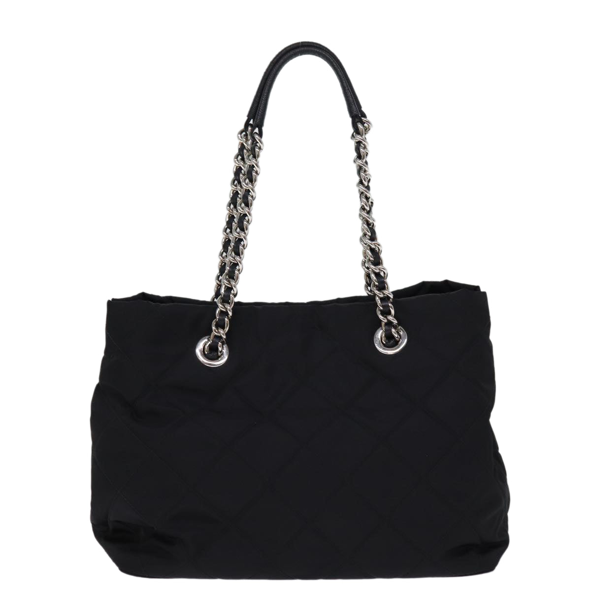 PRD Chain Shoulder Bag Nylon 2way Black Auth 76803