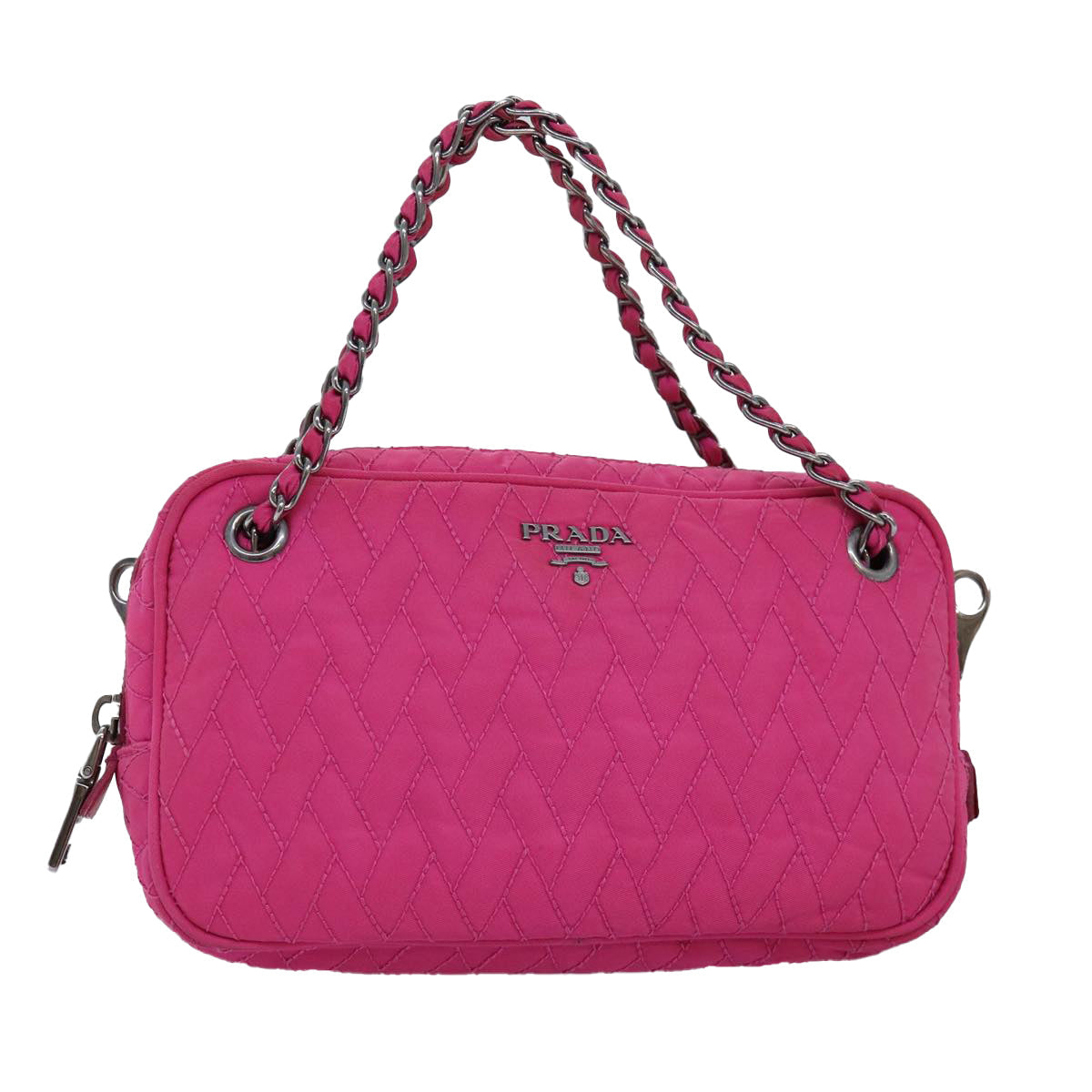 PRD Chain Hand Bag Nylon Pink Auth 76979