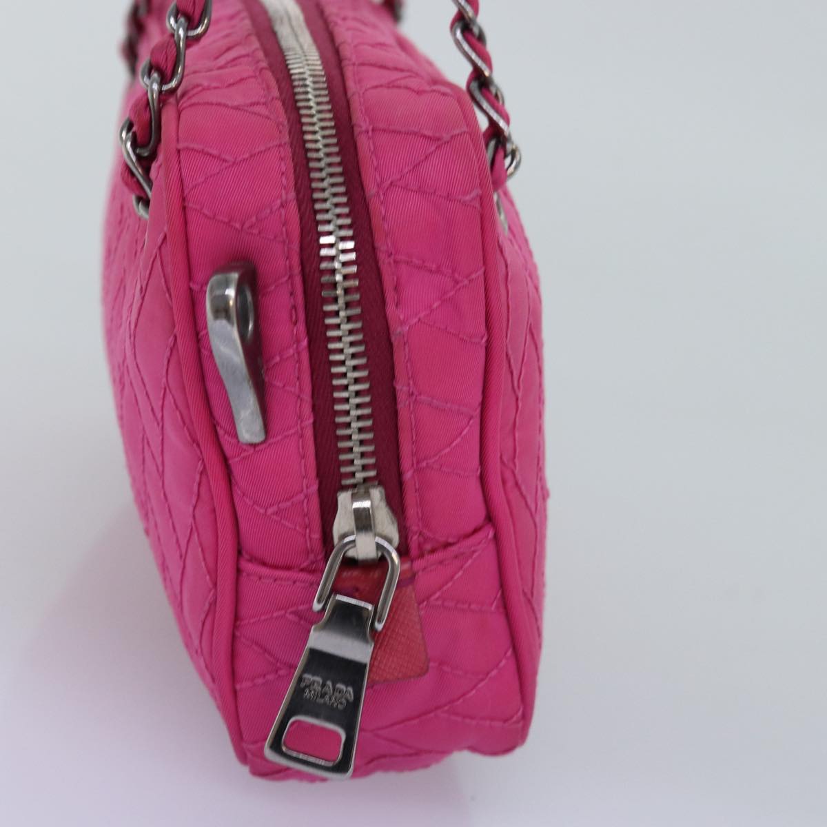 PRD Chain Hand Bag Nylon Pink Auth 76979