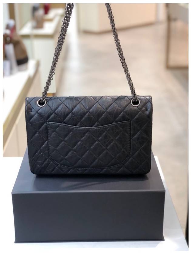 255 Chain Vintage Calfskin Ruthenium  Large Flap Shoulder Bag Black CH