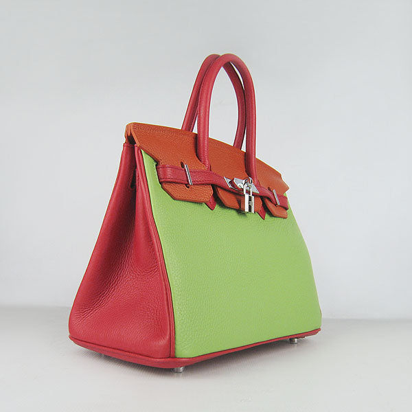 HMS Birkin 30cm Togo Leather Handbags Red/Orange/Green Silver