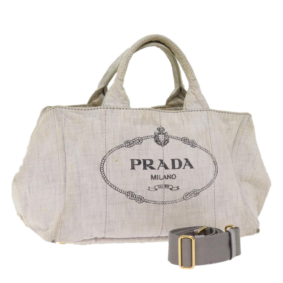 PRD Canapa MM Hand Bag Canvas 2way Gray Auth 77360