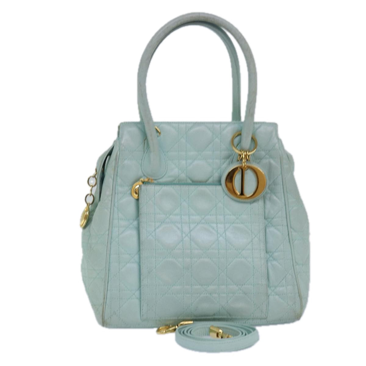 CHRISTIAN D1OR Canage Hand Bag Leather 2way Green Auth 77650