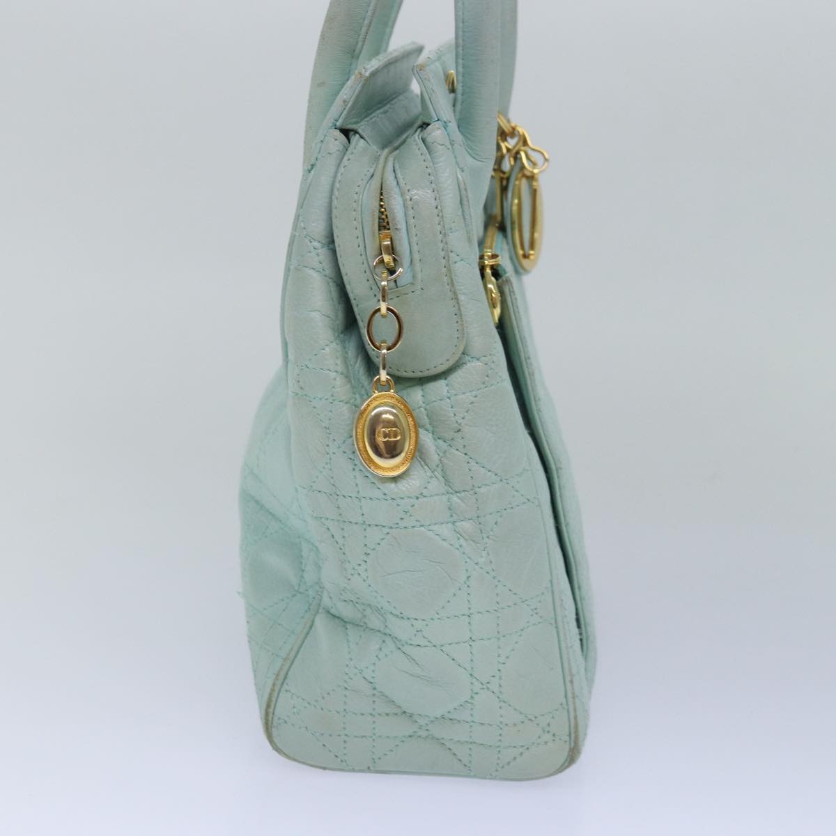 CHRISTIAN D1OR Canage Hand Bag Leather 2way Green Auth 77650