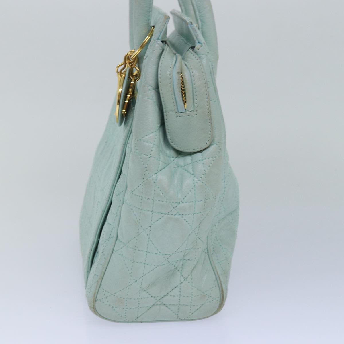 CHRISTIAN D1OR Canage Hand Bag Leather 2way Green Auth 77650