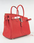 HMS Birkin 30cm Togo Leather Handbags Red Silver
