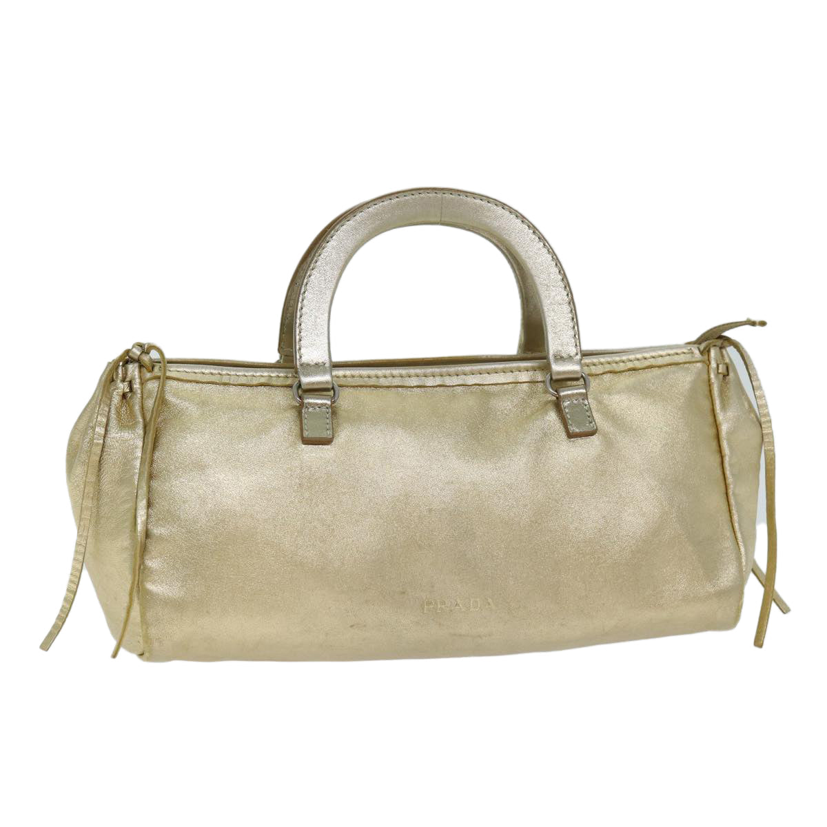 PRD Hand Bag Leather Gold Auth 78813