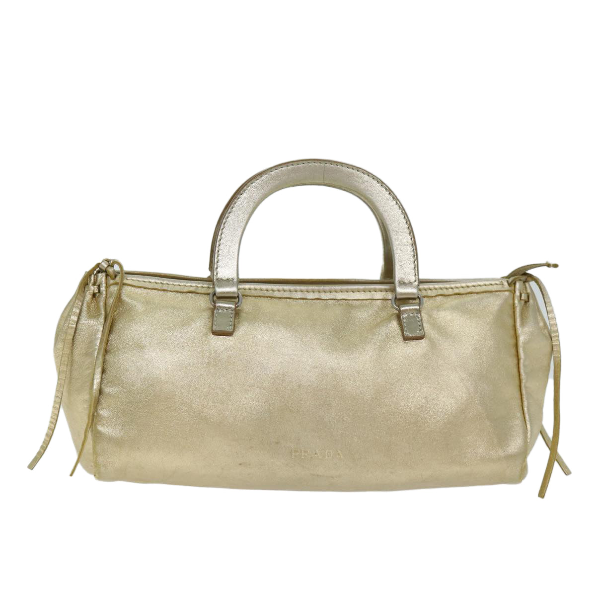 PRD Hand Bag Leather Gold Auth 78813