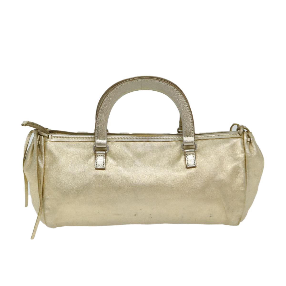 PRD Hand Bag Leather Gold Auth 78813
