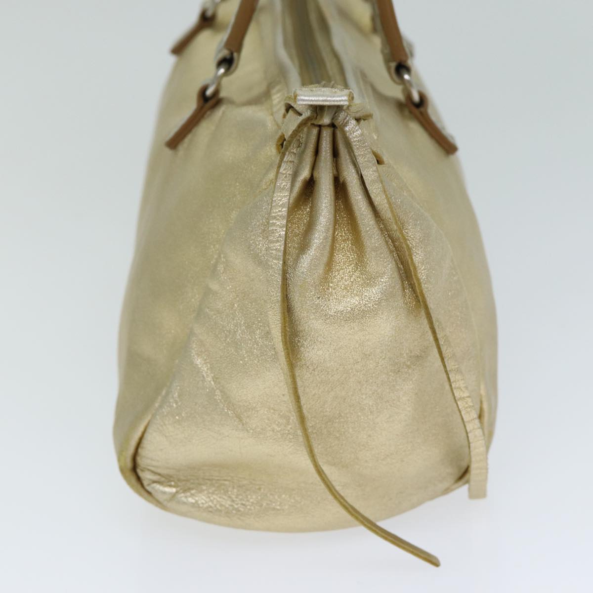 PRD Hand Bag Leather Gold Auth 78813