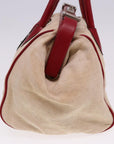 PRD Hand Bag Canvas Leather Cream Red Auth 78856