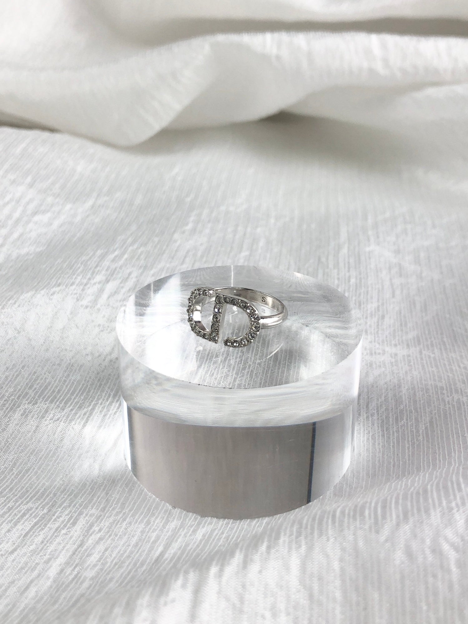 Christian D1OR CD Logo Motif Rhinestone Ring Silver PETIT CD Vintage di6pz4