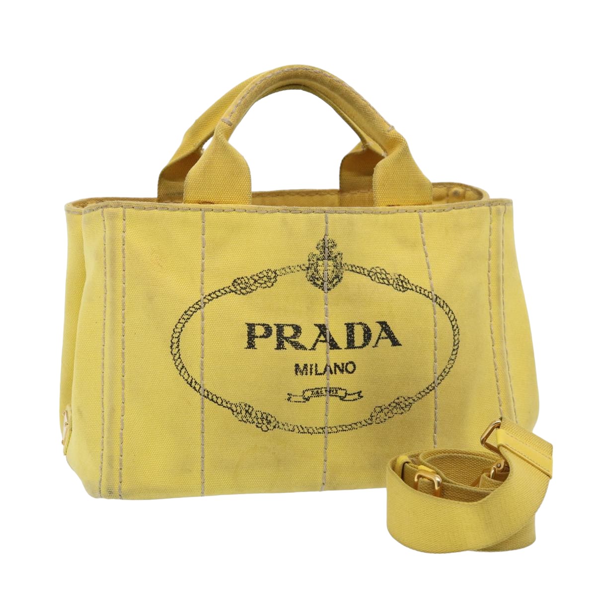 PRD Canapa PM Hand Bag Canvas 2way Yellow Auth 79532