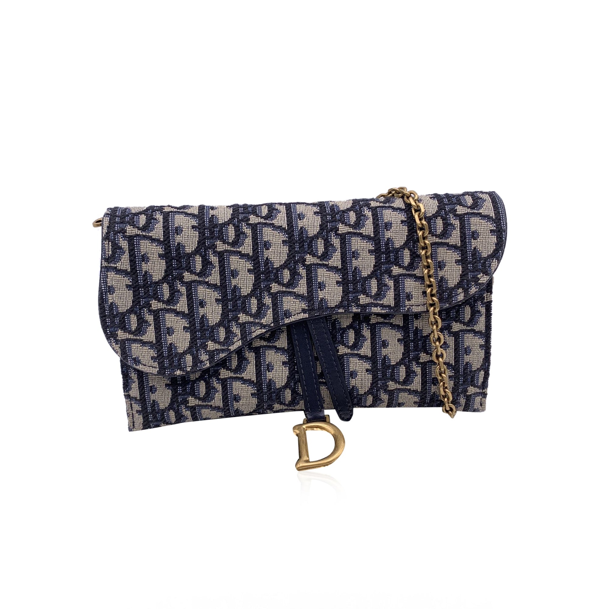 CHRISTIAN D1OR Blue Jacquard Oblique Canvas Saddle Woc Small Bag