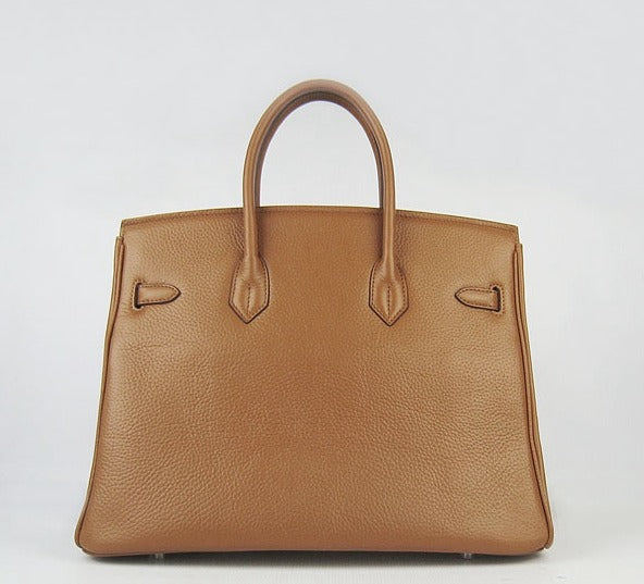 HMS Birkin 35cm Togo Leather Handbags Light Coffee Silver