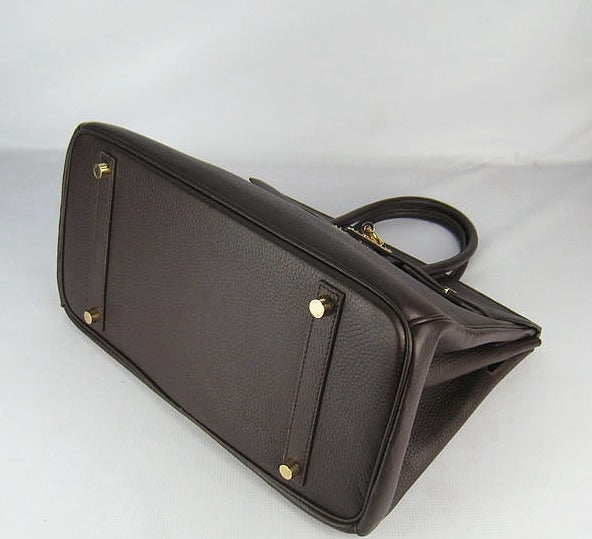 HMS Birkin 35cm Togo Leather Handbags Dark Coffee Golden