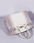 HMS Birkin 35cm Crocodile Leather Handbag Grey White Gold